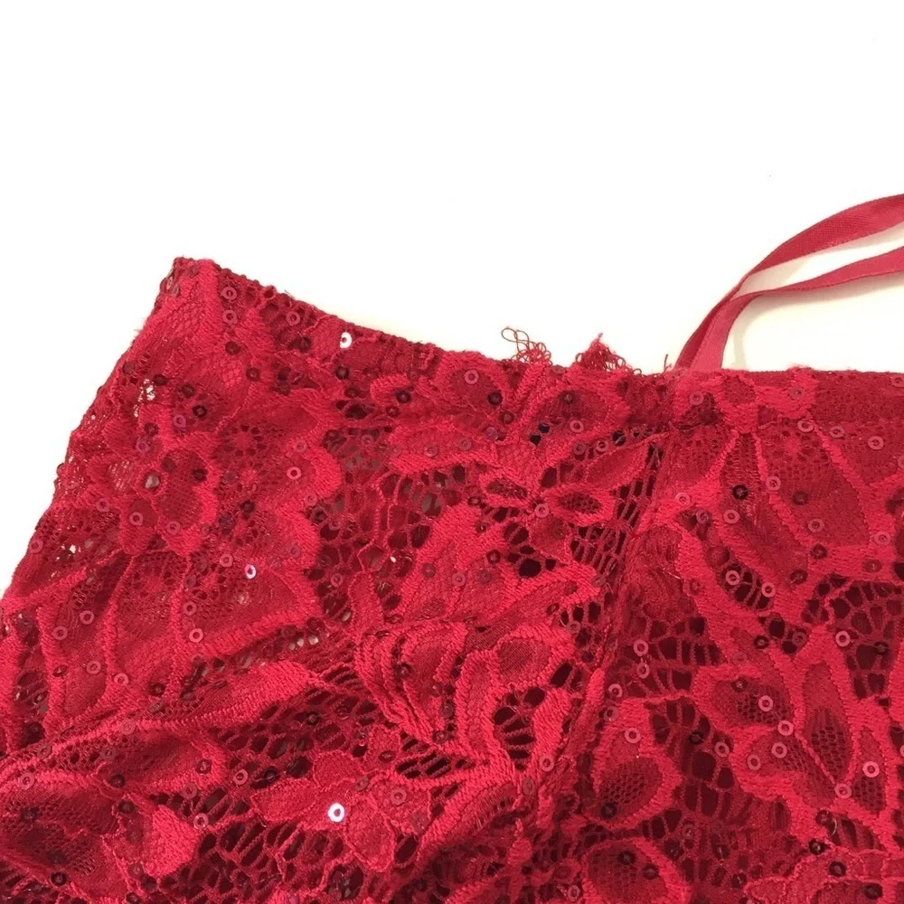 My Michelle Red Lace Sequin Crop Top 11